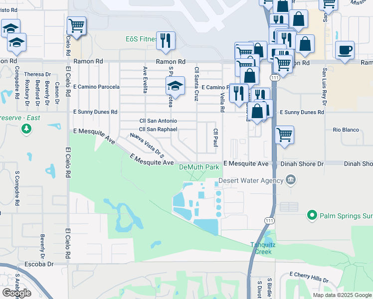 map of restaurants, bars, coffee shops, grocery stores, and more near 963 South Pso Caroleta in Palm Springs