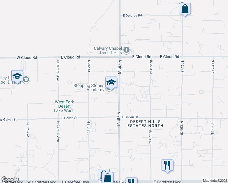 map of restaurants, bars, coffee shops, grocery stores, and more near 35812 North 7th Street in Phoenix