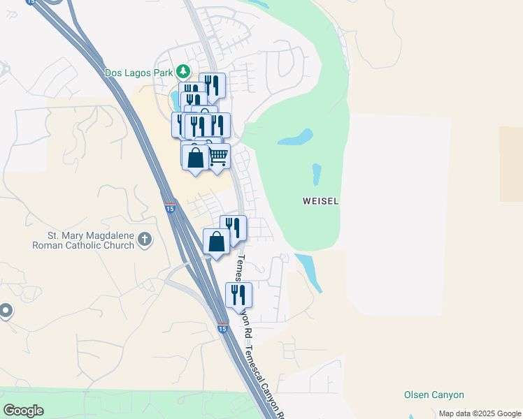 map of restaurants, bars, coffee shops, grocery stores, and more near 4585 Temescal Canyon Road in Corona