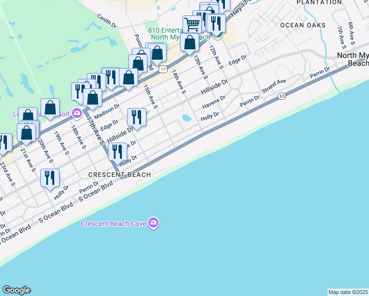 map of restaurants, bars, coffee shops, grocery stores, and more near 1412 South Carolina 65 in North Myrtle Beach