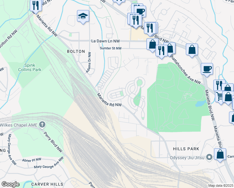 map of restaurants, bars, coffee shops, grocery stores, and more near 1370 Dupont Park Northwest in Atlanta