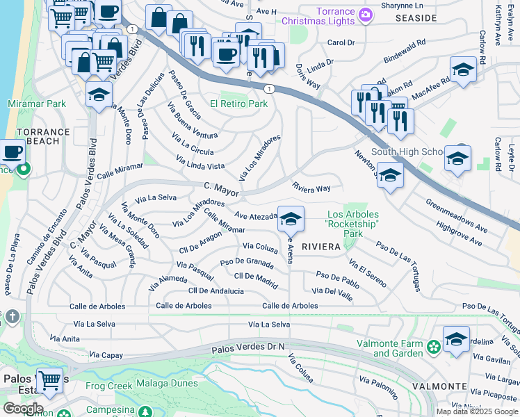 map of restaurants, bars, coffee shops, grocery stores, and more near 316 Vía El Chico in Redondo Beach