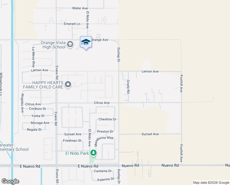 map of restaurants, bars, coffee shops, grocery stores, and more near 2033 Giovanna Street in Perris