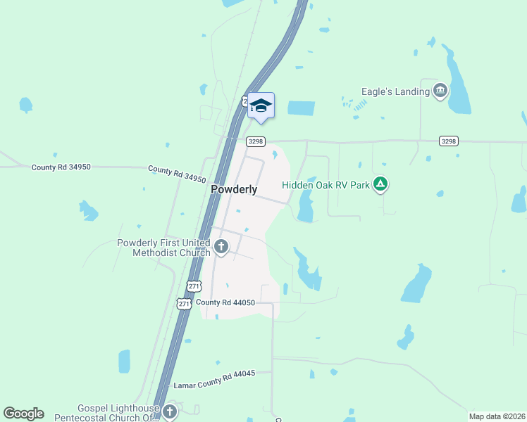 map of restaurants, bars, coffee shops, grocery stores, and more near 228 County Road 44080 in Powderly
