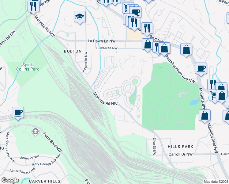 map of restaurants, bars, coffee shops, grocery stores, and more near 1428 Dupont Commons Circle Northwest in Atlanta