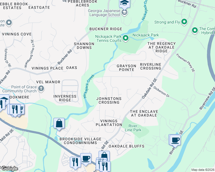 map of restaurants, bars, coffee shops, grocery stores, and more near 5859 Brookside Drive Southeast in Mableton