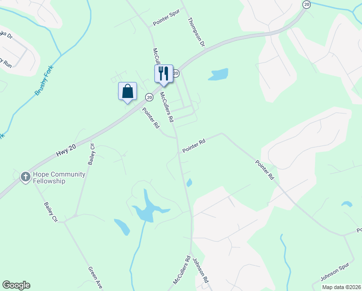 map of restaurants, bars, coffee shops, grocery stores, and more near 3920 Pointer Road in Loganville