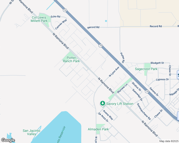 map of restaurants, bars, coffee shops, grocery stores, and more near 1669 Hayloft Place in San Jacinto