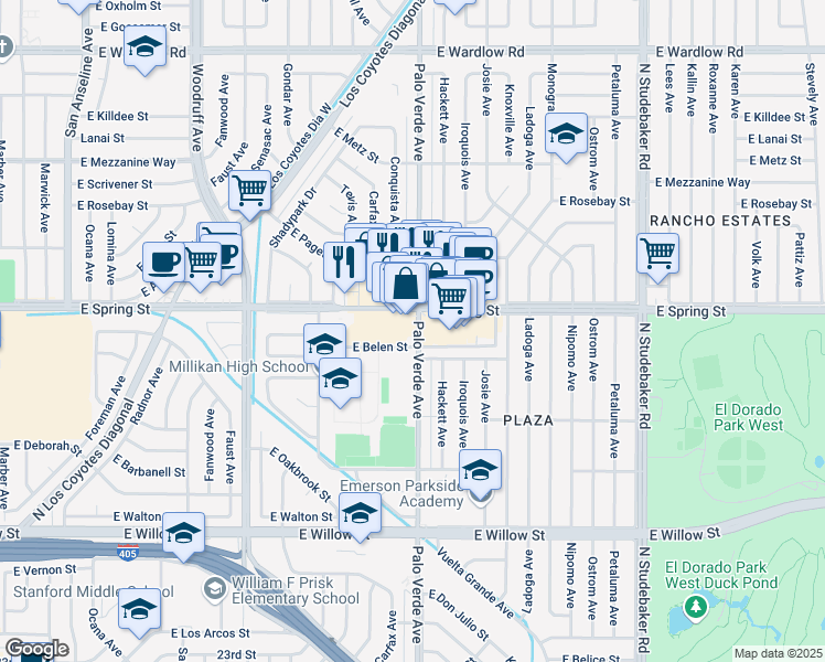 map of restaurants, bars, coffee shops, grocery stores, and more near in Long Beach