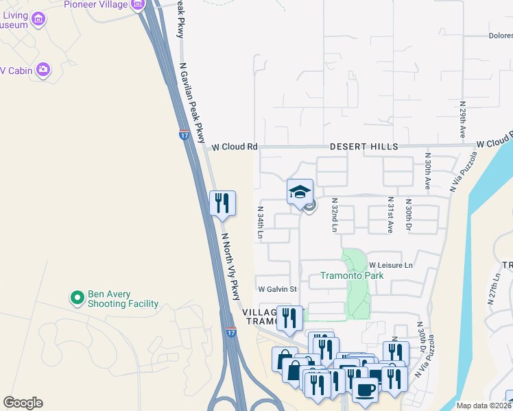 map of restaurants, bars, coffee shops, grocery stores, and more near 35824 North 34th Lane in Phoenix