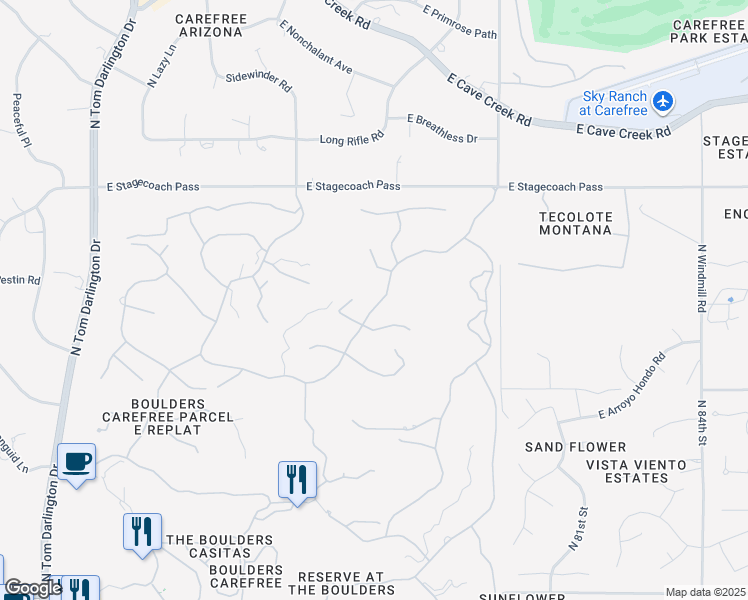 map of restaurants, bars, coffee shops, grocery stores, and more near 1065 Boulder Drive in Carefree