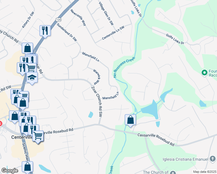 map of restaurants, bars, coffee shops, grocery stores, and more near 3545 Carry Court in Snellville