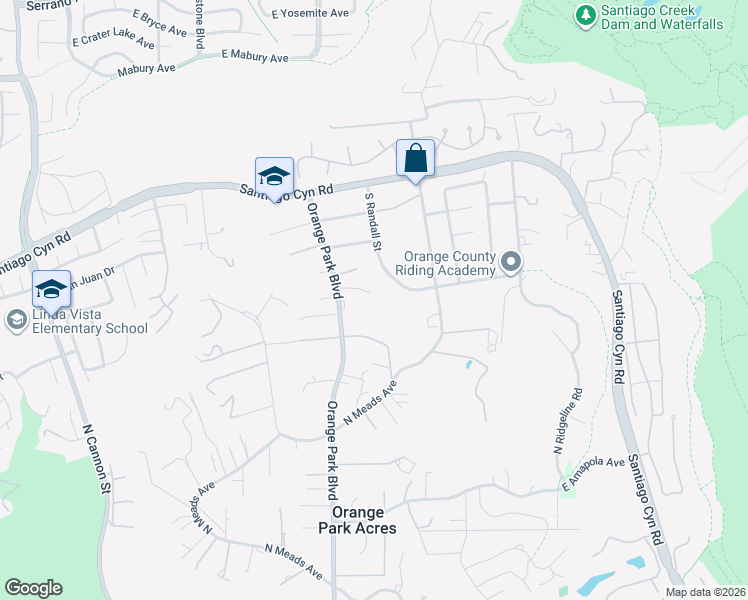 map of restaurants, bars, coffee shops, grocery stores, and more near 10471 South Randall Street in Orange