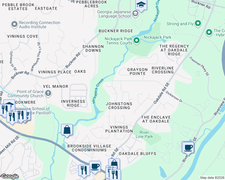 map of restaurants, bars, coffee shops, grocery stores, and more near 5856 Brookside Drive Southeast in Mableton