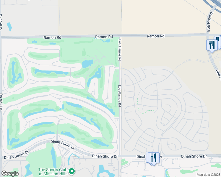 map of restaurants, bars, coffee shops, grocery stores, and more near 30 Vía Bella in Rancho Mirage