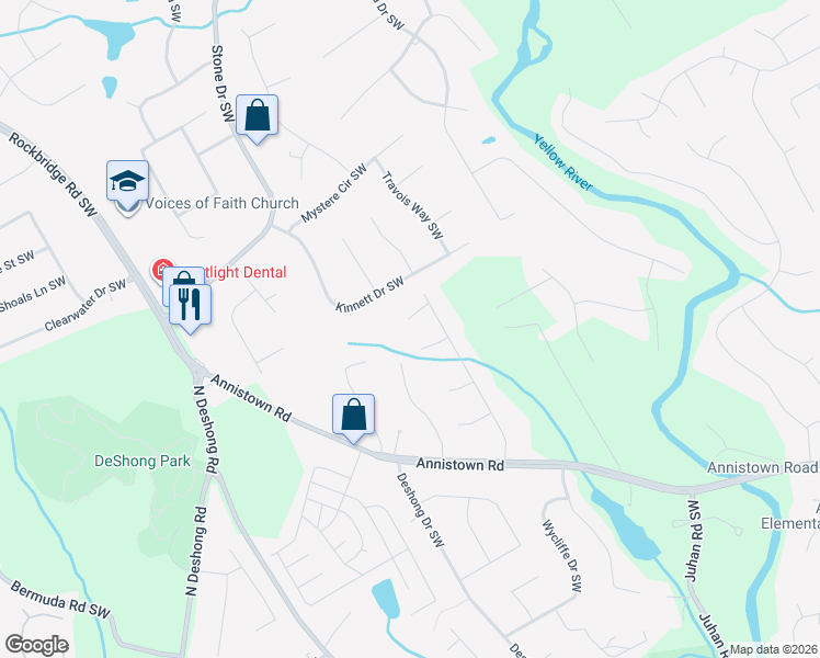 map of restaurants, bars, coffee shops, grocery stores, and more near 4928 Spirit Court Southwest in Stone Mountain