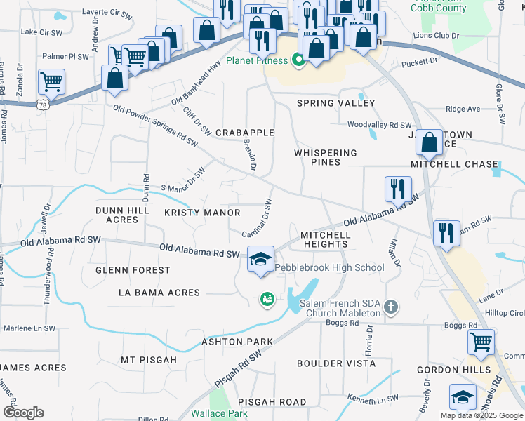map of restaurants, bars, coffee shops, grocery stores, and more near 955 Oriole Way in Mableton