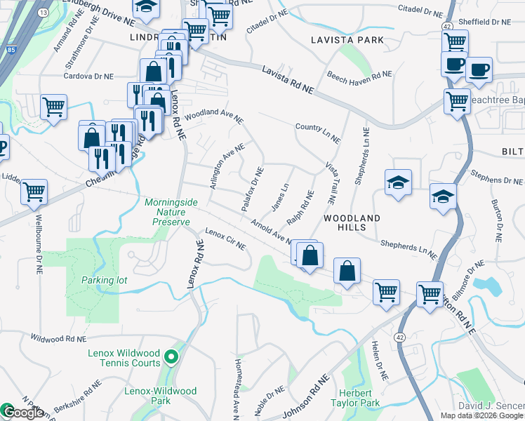 map of restaurants, bars, coffee shops, grocery stores, and more near 1080 Janes Lane in Atlanta