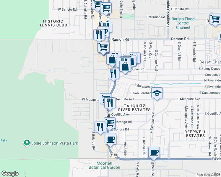 map of restaurants, bars, coffee shops, grocery stores, and more near 766 Obsidian Loop East in Palm Springs