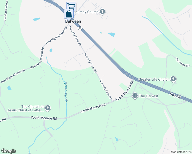 map of restaurants, bars, coffee shops, grocery stores, and more near 2080 Nunnally Farm Road in Monroe