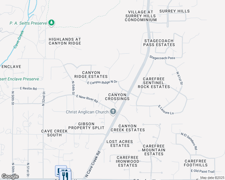 map of restaurants, bars, coffee shops, grocery stores, and more near 5650 Canyon Crossings Drive in Cave Creek
