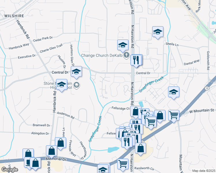 map of restaurants, bars, coffee shops, grocery stores, and more near 959 Park Gate Place in Stone Mountain