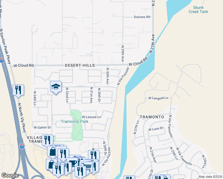 map of restaurants, bars, coffee shops, grocery stores, and more near 2902 West Espartero Way in Phoenix