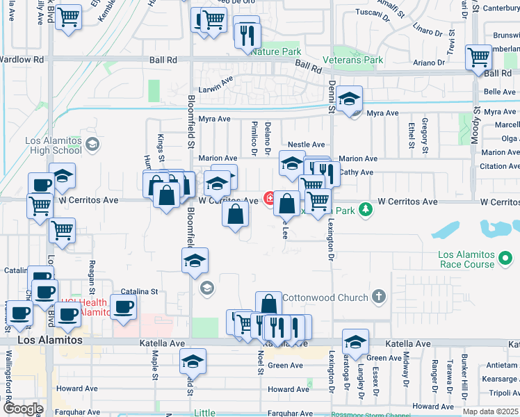 map of restaurants, bars, coffee shops, grocery stores, and more near 4260 West Cerritos Avenue in Los Alamitos