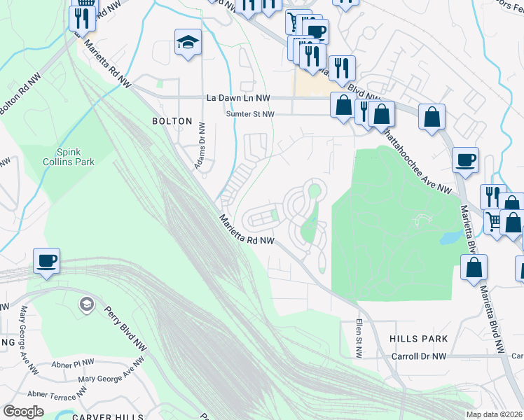 map of restaurants, bars, coffee shops, grocery stores, and more near 1428 Dupont Commons Circle Northwest in Atlanta