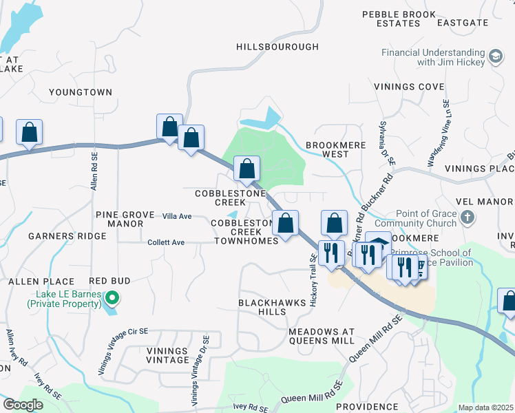 map of restaurants, bars, coffee shops, grocery stores, and more near 5984 Cobblestone Creek Trail in Mableton