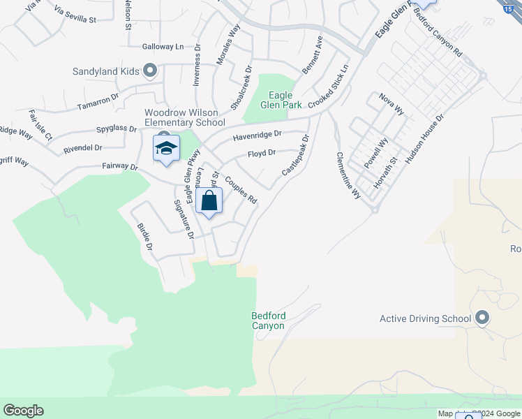 map of restaurants, bars, coffee shops, grocery stores, and more near 4315 Driving Range Road in Corona