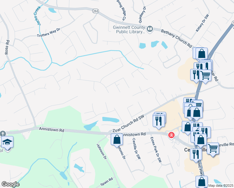 map of restaurants, bars, coffee shops, grocery stores, and more near 3167 Taffy Lane in Snellville