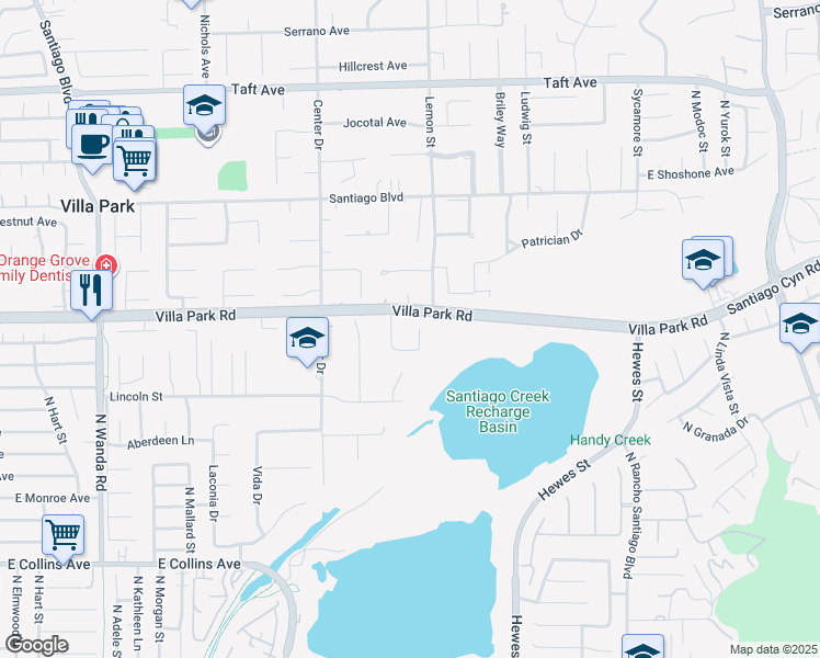 map of restaurants, bars, coffee shops, grocery stores, and more near 10501 Park Villa Circle in Villa Park