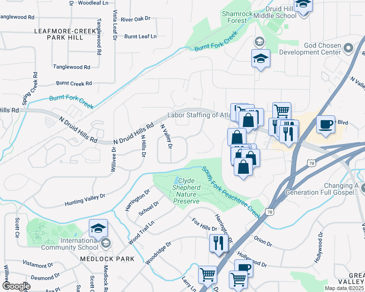 map of restaurants, bars, coffee shops, grocery stores, and more near 943 Homewood Ct in Decatur