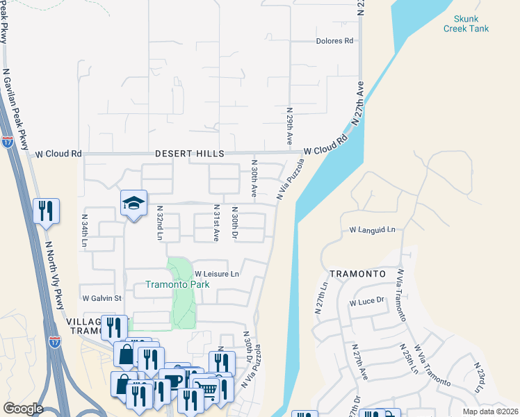 map of restaurants, bars, coffee shops, grocery stores, and more near 2902 West Espartero Way in Phoenix