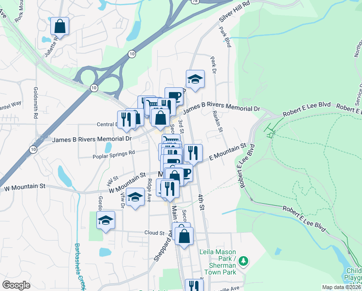 map of restaurants, bars, coffee shops, grocery stores, and more near 1066 3rd Street in Stone Mountain