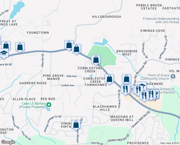 map of restaurants, bars, coffee shops, grocery stores, and more near 5888 Cobblestone Creek Circle in Mableton