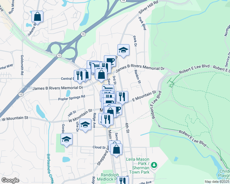 map of restaurants, bars, coffee shops, grocery stores, and more near 1066 3rd Street in Stone Mountain