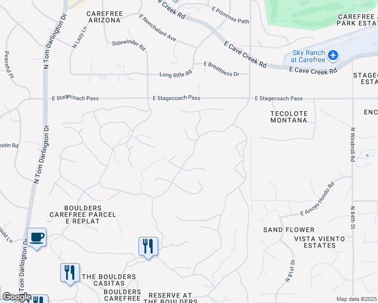 map of restaurants, bars, coffee shops, grocery stores, and more near 1065 Boulder Drive in Carefree