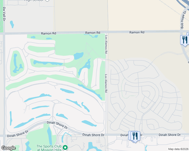 map of restaurants, bars, coffee shops, grocery stores, and more near 27 Vía Bella in Rancho Mirage