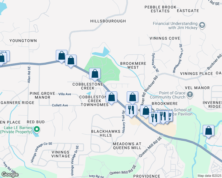 map of restaurants, bars, coffee shops, grocery stores, and more near 5896 High Hampton Lane in Mableton