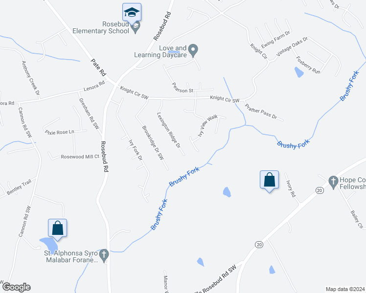 map of restaurants, bars, coffee shops, grocery stores, and more near 4400 Lexington Ridge Drive in Loganville