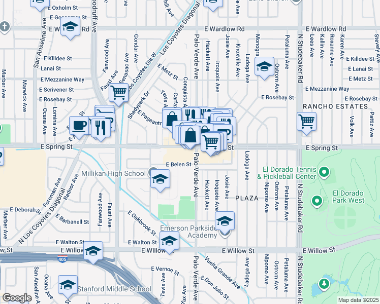 map of restaurants, bars, coffee shops, grocery stores, and more near in Long Beach