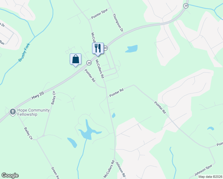 map of restaurants, bars, coffee shops, grocery stores, and more near 3920 Pointer Road in Loganville