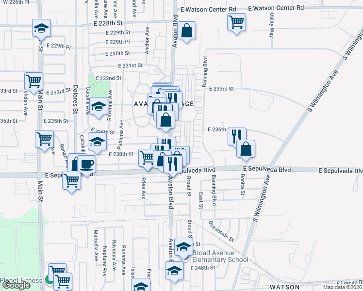 map of restaurants, bars, coffee shops, grocery stores, and more near 41 Scottsdale South in Carson