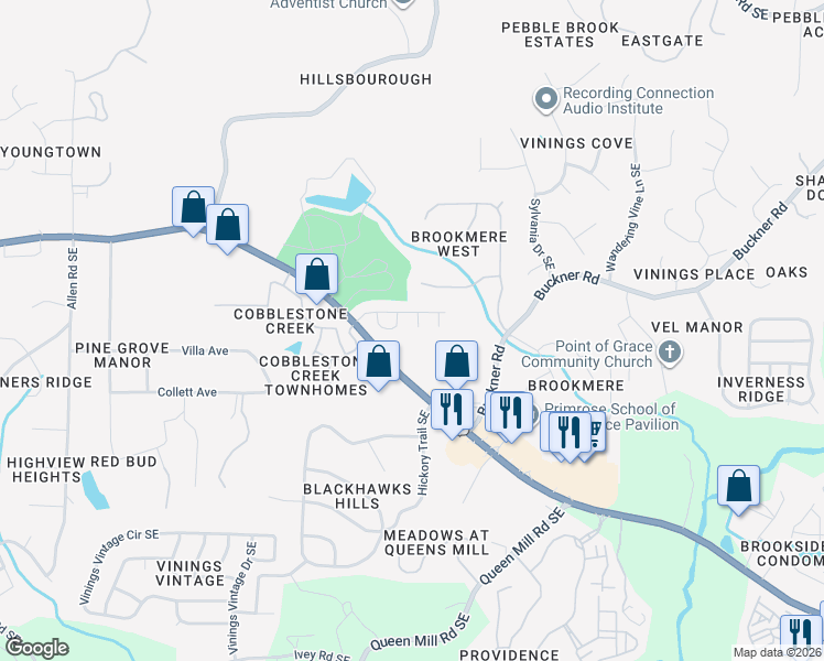 map of restaurants, bars, coffee shops, grocery stores, and more near 5957 Stone Fly Cove in Mableton