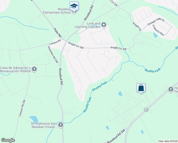 map of restaurants, bars, coffee shops, grocery stores, and more near 4430 Brookridge Drive in Loganville
