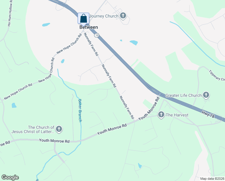 map of restaurants, bars, coffee shops, grocery stores, and more near 2080 Nunnally Farm Road in Monroe