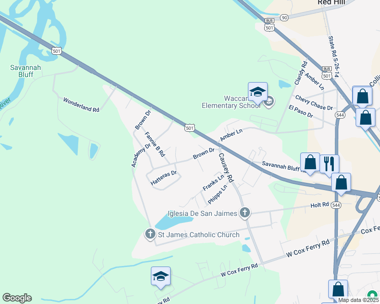 map of restaurants, bars, coffee shops, grocery stores, and more near 1112 Brown Drive in Conway
