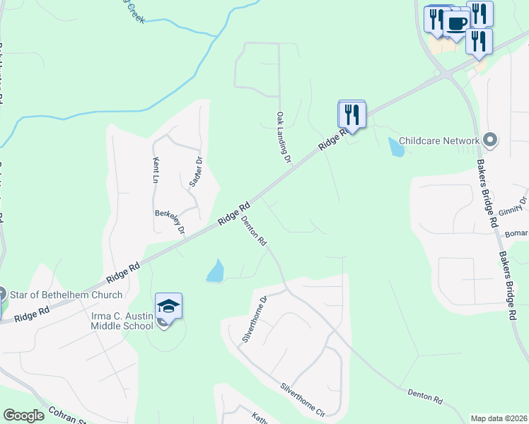 map of restaurants, bars, coffee shops, grocery stores, and more near 54 Oak Landing Drive South in Douglasville